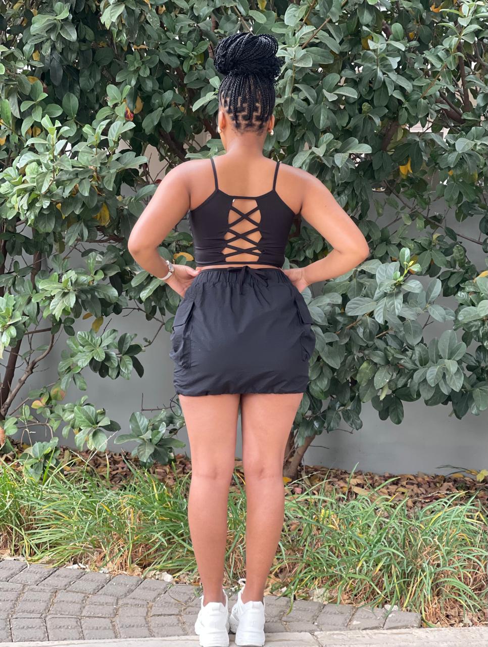 women's black strap tie waist crop top - Image 5