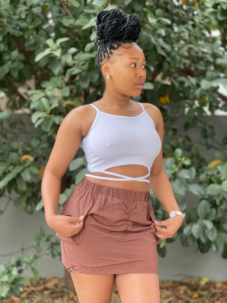 women's black strap tie waist crop top - Image 2