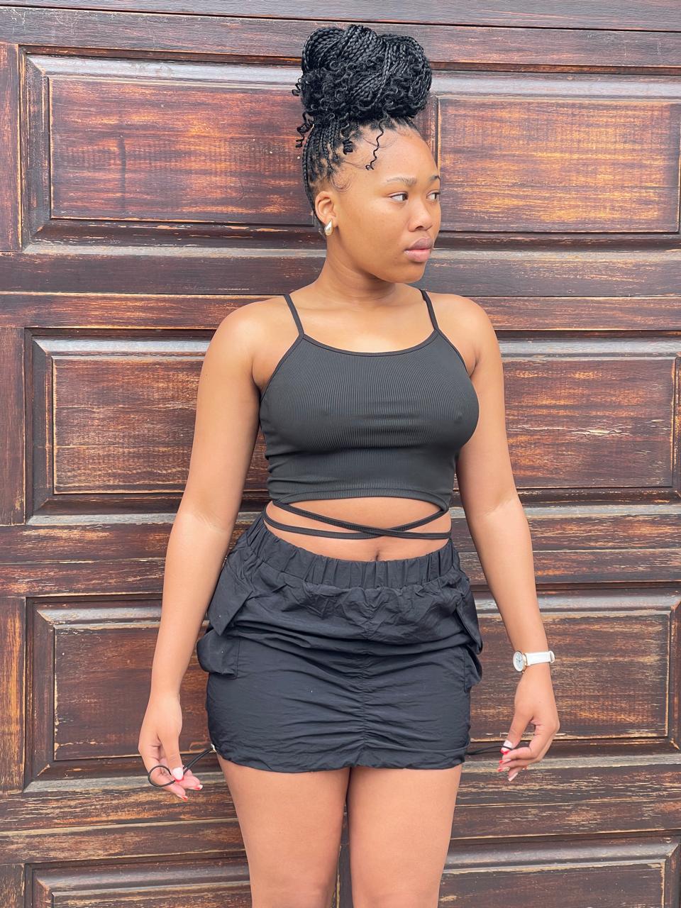 women's black strap tie waist crop top - Image 4