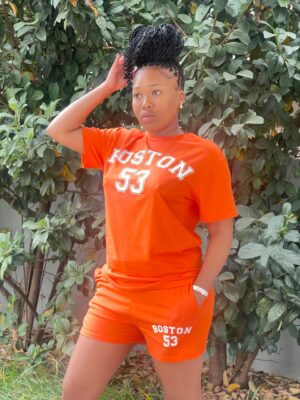 Fashion-forward orange short set, ideal for everyday wear and weekend vibes