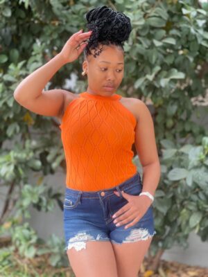Trendy orange bodysuit perfect for a bold and fashionable look