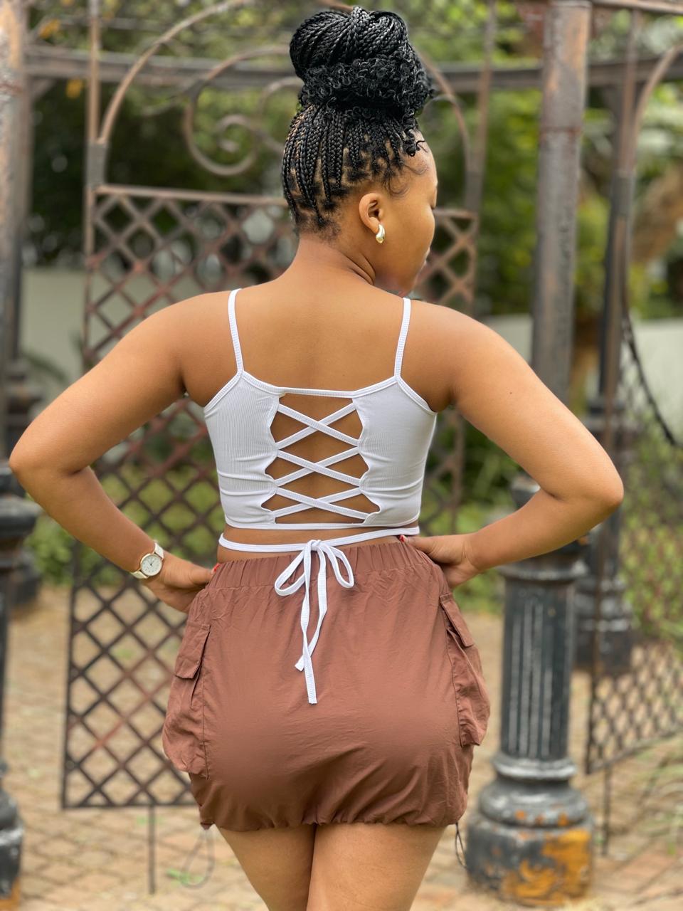 crop top with lace up ack details, showcasing a stylish and modern summer look in johannesburg