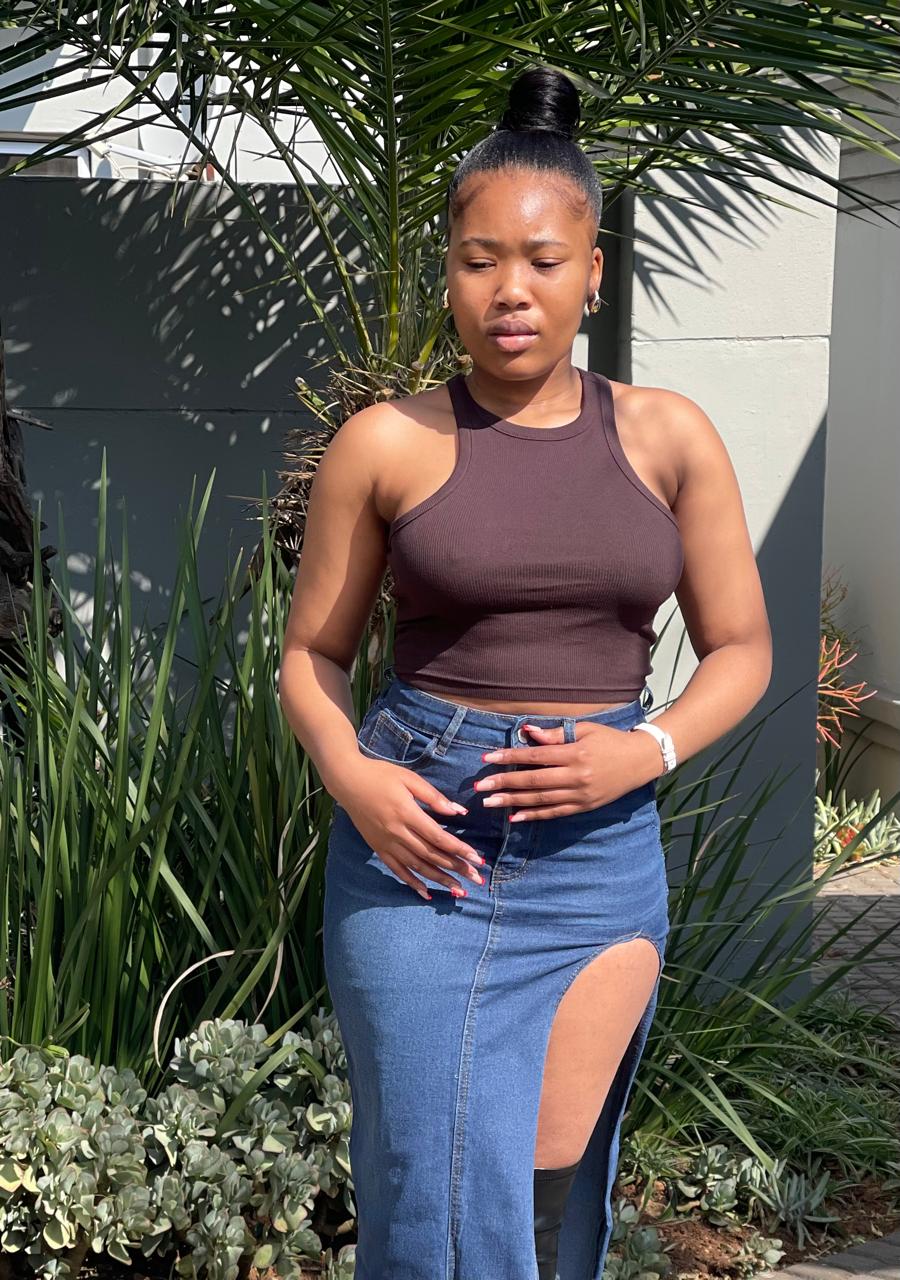 Girls and women's high slit denim skirt ideal for warm weather and casual events