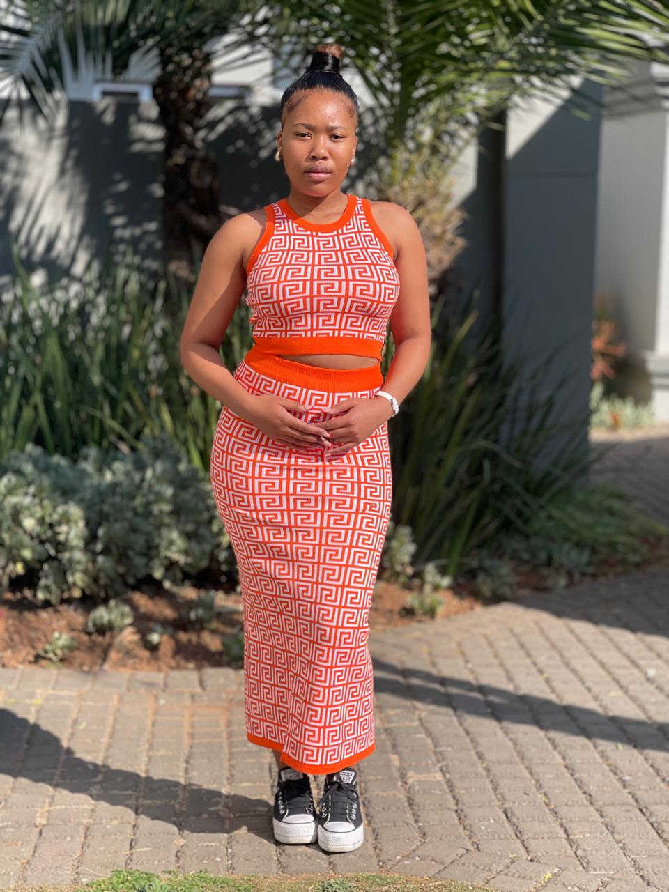 Trendy midi orange skirt set perfect for summer or casual outings