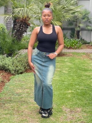 Modern style front slit denim skirt perfect for casual and everyday wear in gauteng for women and girls
