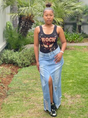Fashionable light blue wash ripped denim skirt offering a flattering, cool vibe for women and girls in johannesburg