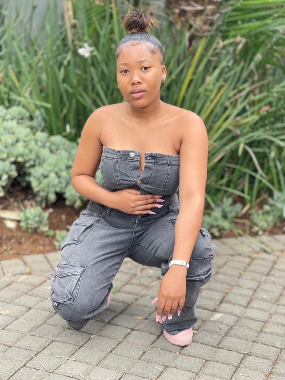 Ladies black off shoulder denim jumpsuit - Image 3